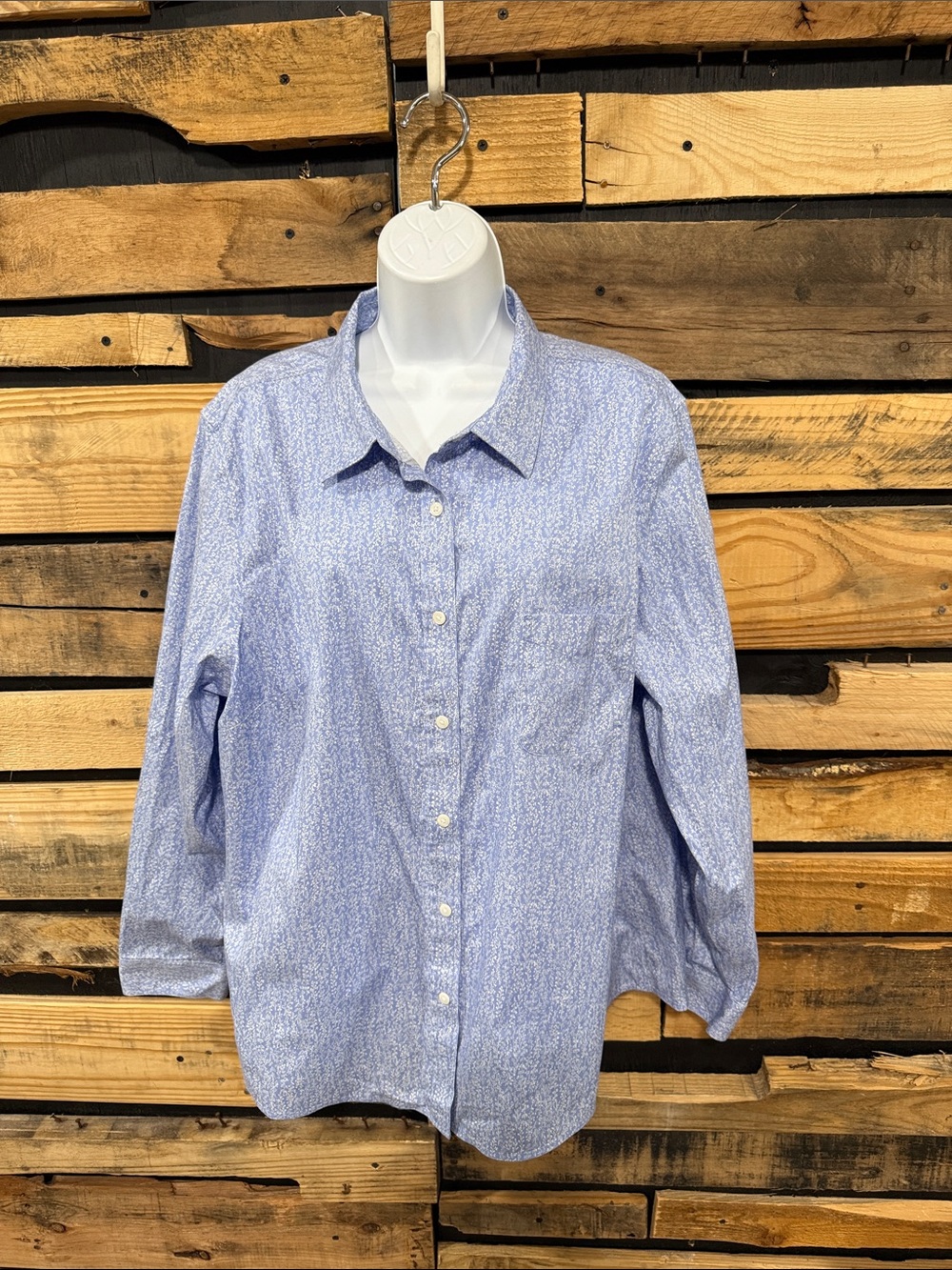L.L. Bean Wrinkle-Free Pinpoint Oxford Shirt, Relaxed‎ Fit Long-Sleeve Print 2X
